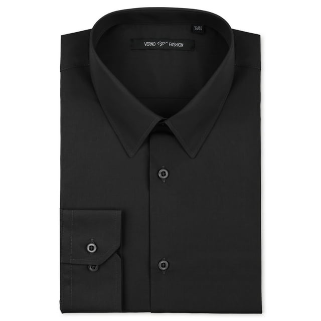 Men's Slim Fit Dress Shirt Solid Spread Collar Men Shirts Long Sleeve ...