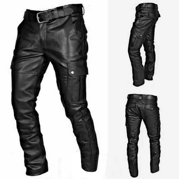 Men's Slim Fit Genuine Leather Pants Casual Tight Trousers Biker Pants Cow Hide
