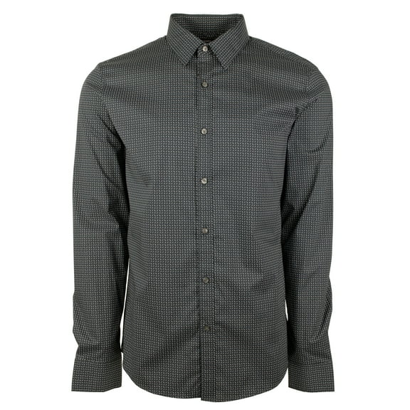 Men's Slim Fit Geometric Lines Long Sleeves Shirt-BLK-Small