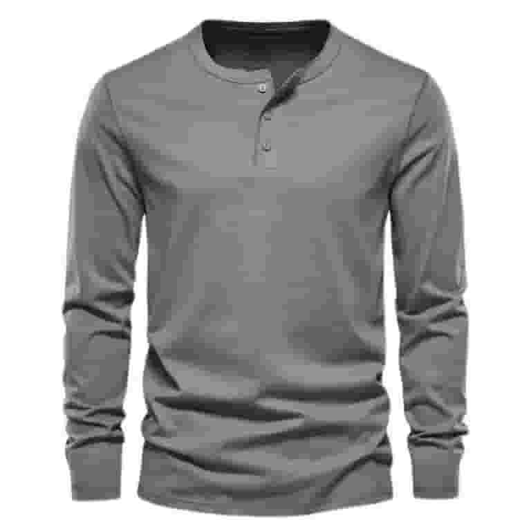 ☆ ☆ Henley Neck Slim Fit T-Shirt Men's Slim Fit Henley Shirt Long Sleeve T Shirt Solid 2