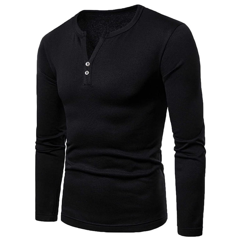 Men's Slim Fit Henley Shirts V Neck Long Sleeve Lightweight Tops Casual  Solid Color Basic T Shirts Pullover 