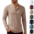 thumbnail image 1 of Men's Slim Fit Henley Shirts With Long Sleeves And Button Placket, Casual Basic Tees Featuring Solid Color Design White XL, 1 of 5