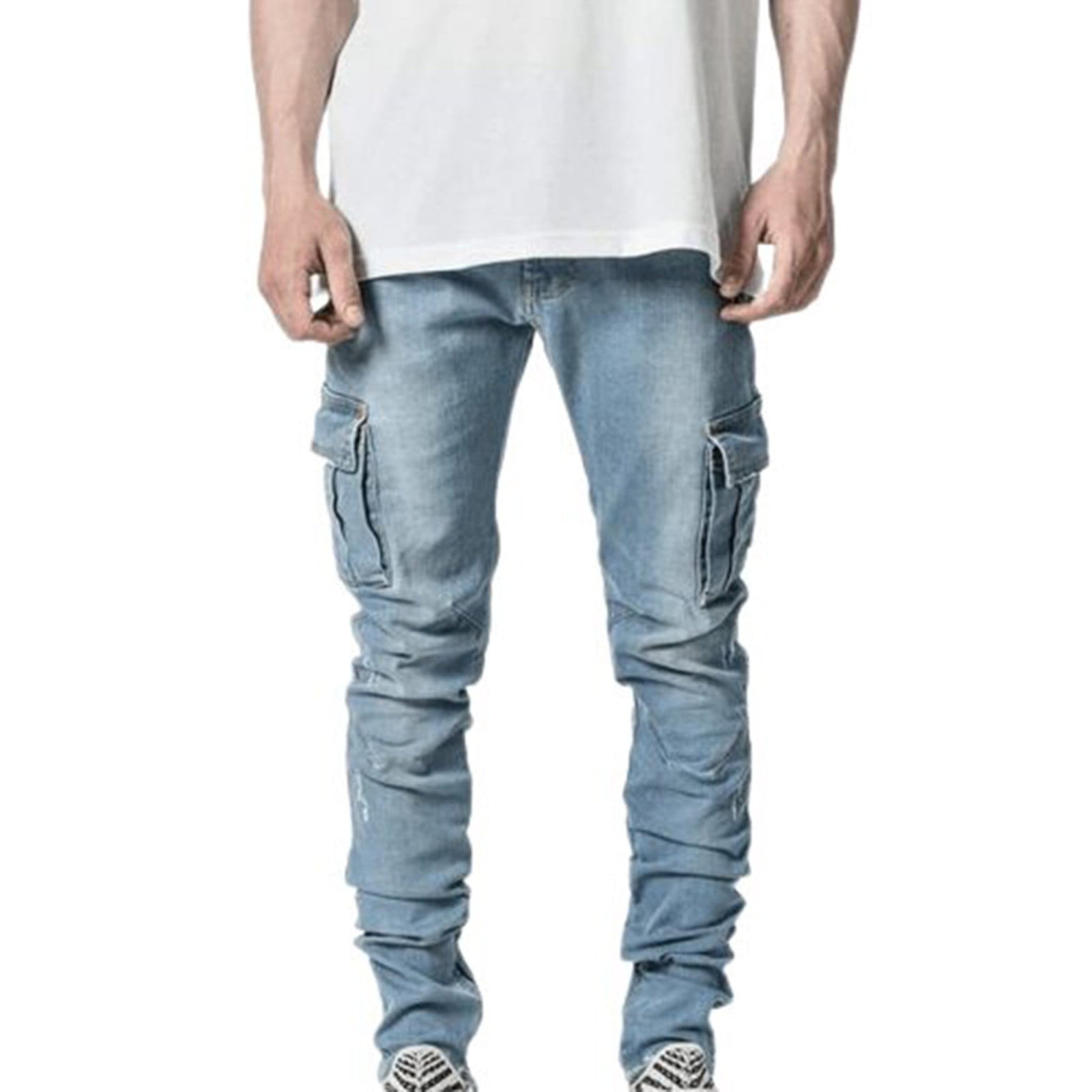 Men's Slim Fit Jeans Stretch Destroyed Ripped Skinny Denim Pants Casual Hip  Hop Denim Trouser Cargo Joggers With Pocket 
