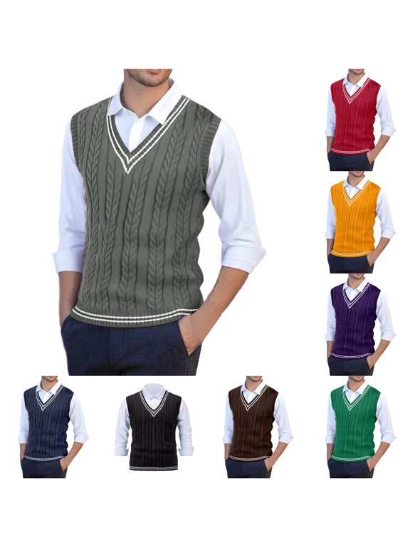 Men's Slim Fit Knit Sweater Vest Sleeveless Pullover Crew Neck Warm Layering Top for Winter
