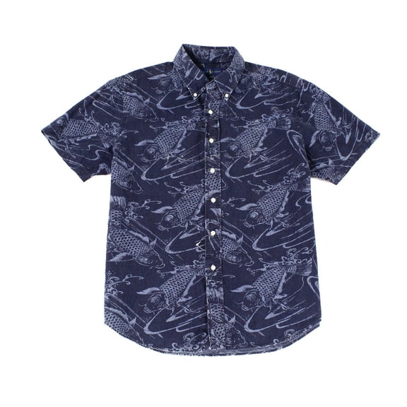 Men's Slim Fit Koi Fish Short Sleeve Shirt-P-S