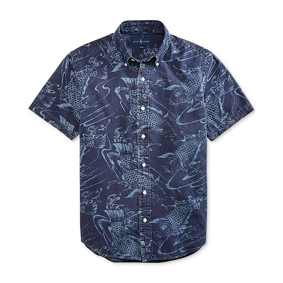 Men's Slim Fit Koi Fish Short Sleeve Shirt-P-XL