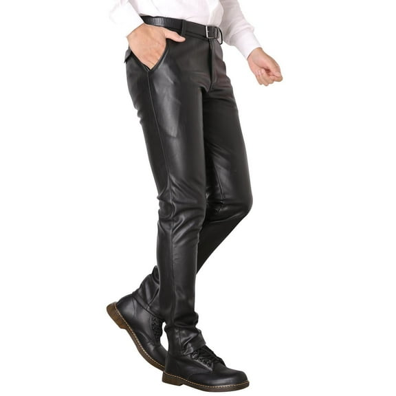 Men's Slim Fit Leather Trousers Stretch Motorcycle Pants for Streetwear Fashion and Comfortable Daily Wear Work Pants for Men Solid Casual Outdoor Pants Straight Type Trousers