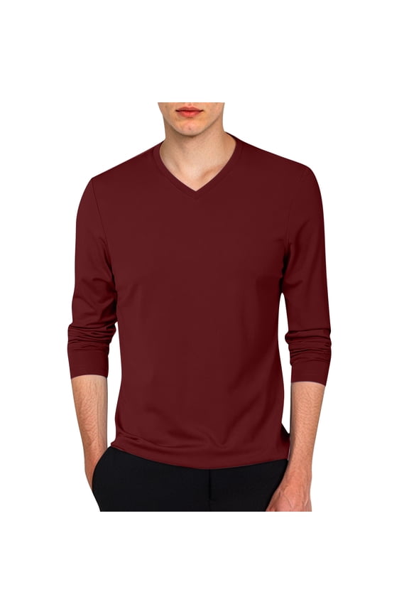 Men's Slim Fit Lightweight V Neck Long Sleeve T Shirt Casual Layering Top