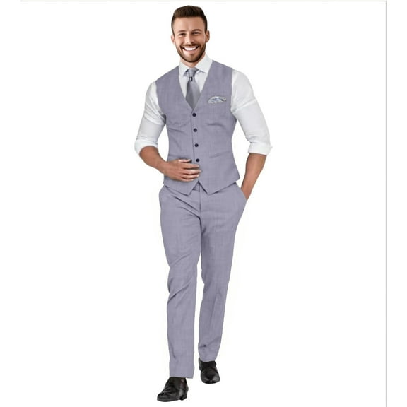 Men's Slim Fit Linen Suit Set: 2-Piece Vest & Pant for Beach Wedding, Summer, Casual & Formal Occasions
