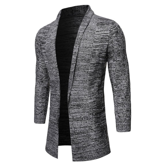 Men's Slim Fit Long Cardigan Shawl Collar Open Front Knit Sweater with Pockets Lightweight Lounge Casual Winter Outwear