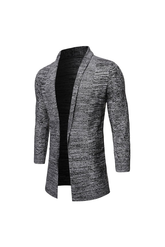 Men's Slim Fit Long Cardigan Shawl Collar Open Front Knit Sweater with Pockets Lightweight Lounge Casual Winter Outwear