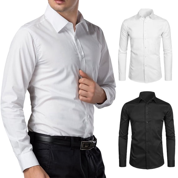Men's Slim Fit Long Sleeve Button Down Wrinkle Resistant Premium Dress Shirt