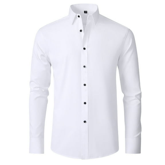 Men's Slim Fit Long Sleeve Dress Shirt - Stretch -Free Polyester Spandex, Button Down, Business Casual, 41-46 Sizes