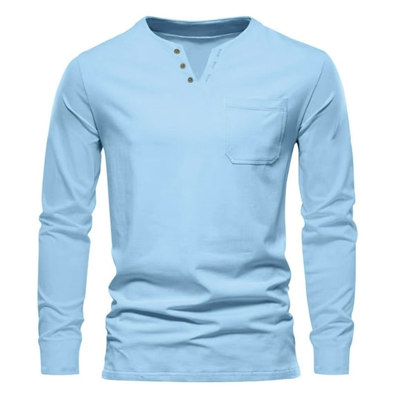 Men's Slim-Fit Long-Sleeve Henley Shirt Fashion Men's Henley Shirts Classic Long Sleeve Basic Button Cotton T-Shirt with Pocket Sports Baseball Henley Jersey Shirts