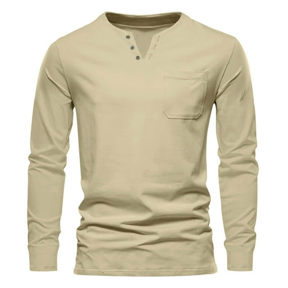 Men's Slim-Fit Long-Sleeve Henley Shirt Fashion Men's Henley Shirts Classic Long Sleeve Basic Button Cotton T-Shirt with Pocket Sports Baseball Henley Jersey Shirts