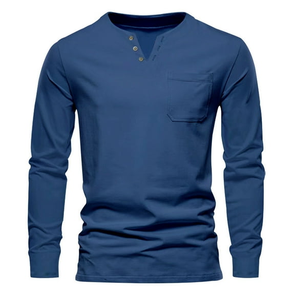 Men's Slim-Fit Long-Sleeve Henley Shirt Fashion Men's Henley Shirts Classic Long Sleeve Basic Button Cotton T-Shirt with Pocket Sports Baseball Henley Jersey Shirts
