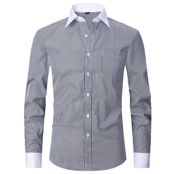 Men's Slim-Fit Long-Sleeve Poplin Shirt Men's Casual Button-Down Striped Shirts Long Sleeve Color Block Collared Shirts for Men Fashion Business Shirt Slim-Fit Stretch Oxford Shirt with Pocket