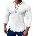thumbnail image 1 of Men's Slim-Fit Long-Sleeve Waffle Henley Shirt Mens Basic Waffle Pique Henley T-Shirt Fall Casual Long Sleeve Button Pullover Shirts Tops Collarless Classic Lightweight Fashion Workout Tee Shirts, 1 of 4
