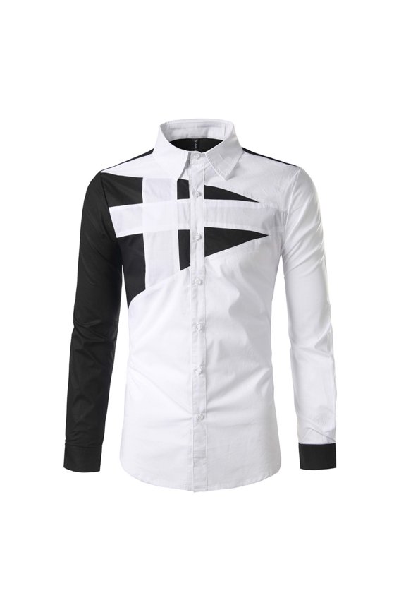 Men's Slim Fit Long Sleeves Casual Button Down Dress Shirts 2025 Color Blocking Lapel Top for Halloween