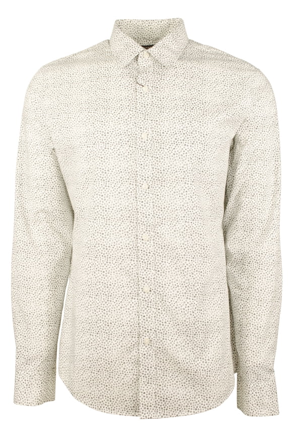 Men's Slim Fit Micro Print Long Sleeves Shirt-BLK-Large