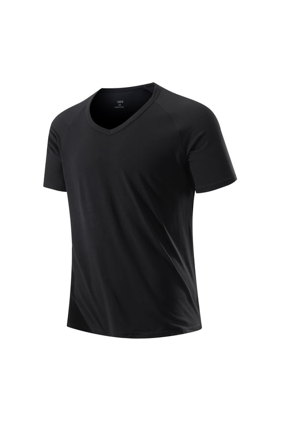Men's Slim Fit Modal V-Neck T-Shirt Black L 42"-44"