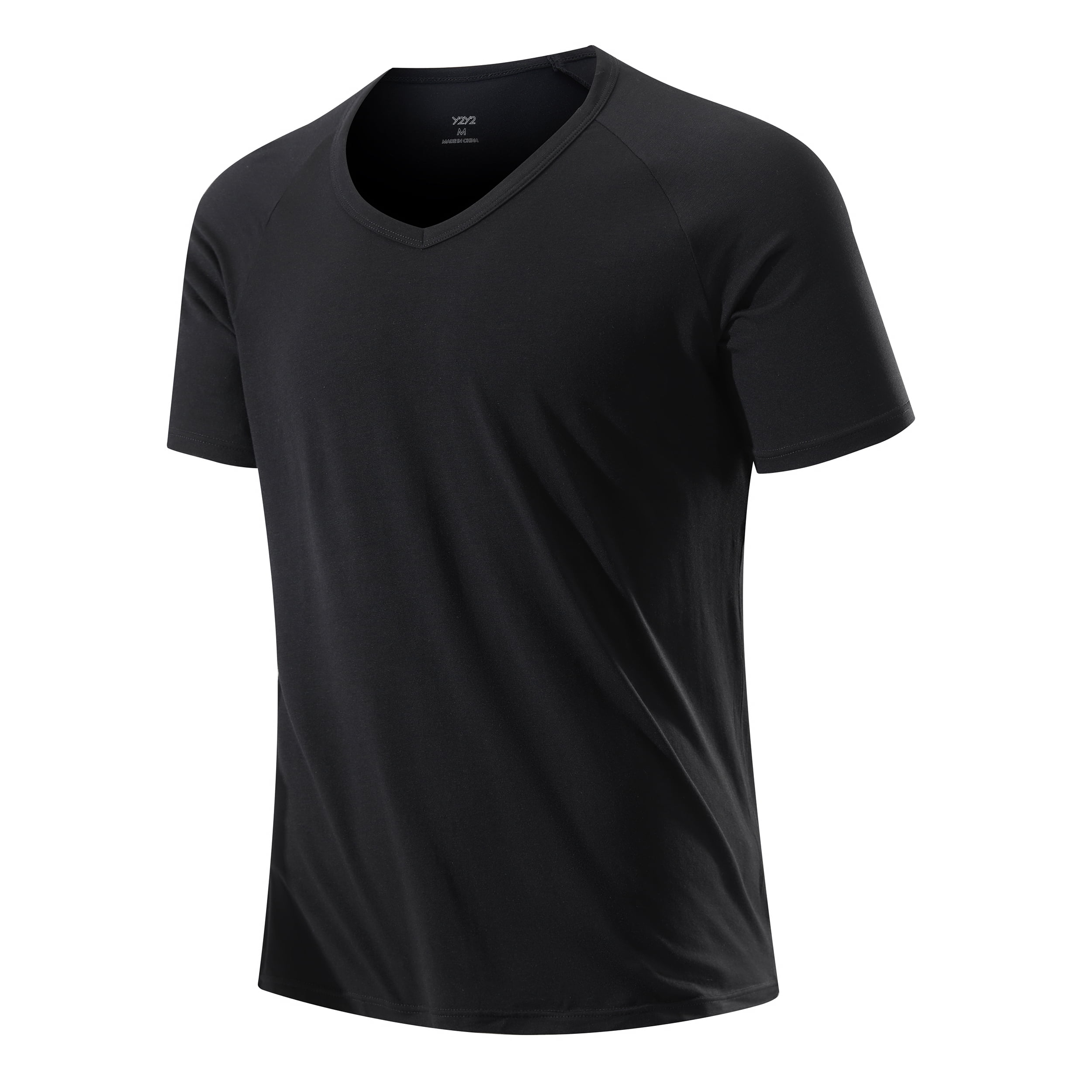 Men's Slim Fit Modal V-Neck T-Shirt Black XL 46