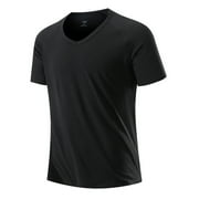 Mens Slim Fit Modal V-Neck T-Shirt Black XL 46"-48"