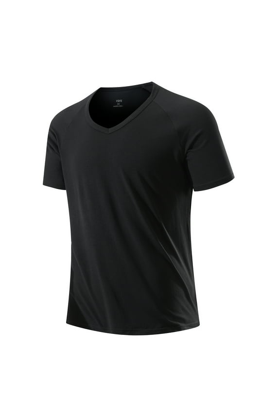 Men's Slim Fit Modal V-Neck T-Shirt Black XL 46"-48"