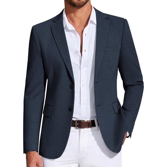 Men's Slim Fit Navy Blue Sport Coat, Lightweight Textured Blazer with Notch Lapel & Two-Button Closure, Casual Business Suit Jacket for Wedding, Work & Daily Wear