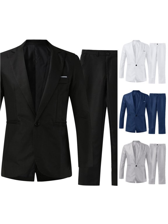 Men's Slim Fit One Button Suit Set with Shirt Pants and Tie for Weddings and Parties