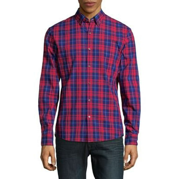 Men's Slim Fit Plaid Cotton Long Sleeve Shirt-F-XL