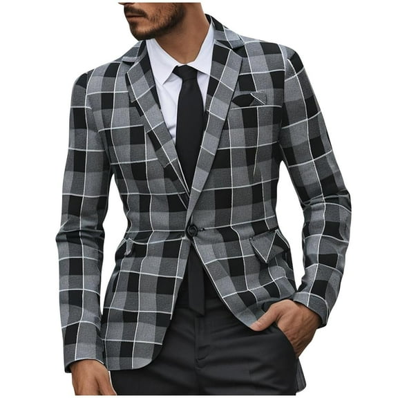 Men's Slim Fit Plaid Suit Jackets Casual One Button Lapel Coats for Wedding, Prom, Party, Work