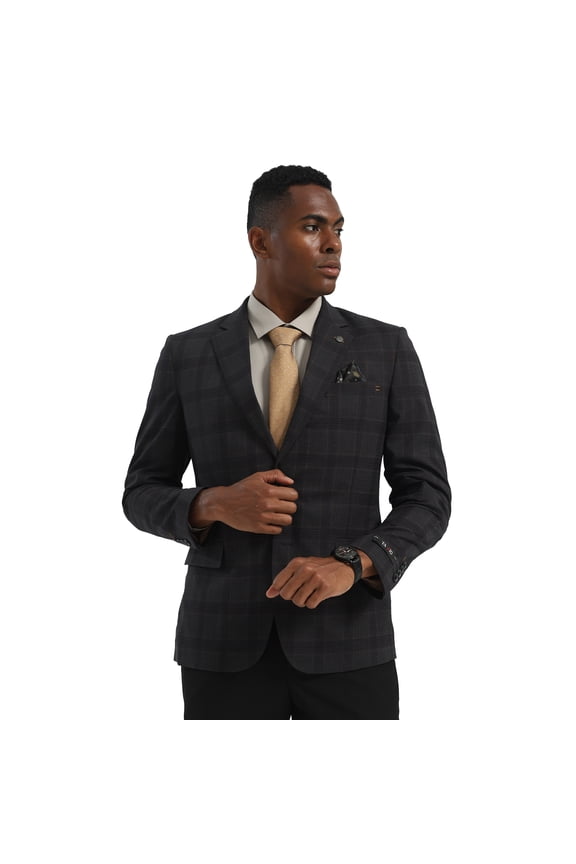 Men's Slim Fit Plaid Windowpane Blazer Jacket Only