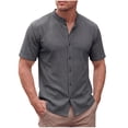 thumbnail image 1 of Men's Slim Fit Polo Shirts Short Sleeve Breathable Stand up Collar Button Down Golf Shirts Ribbed Knit Soft Cotton Tops Sizes S-2XL Gray, 1 of 8