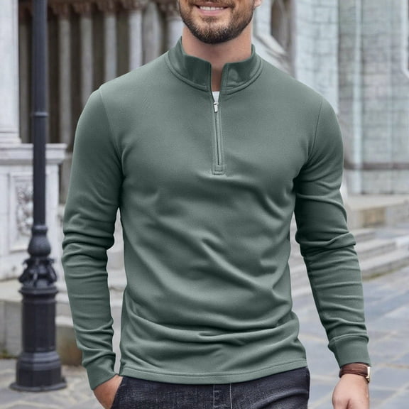 Men's Slim Fit Quarter Zip Mock Neck Pullover Sweater Casual Basic Long Sleeve Knit Stylish Sweatshirts Undershirt Tops (L, Army Green)