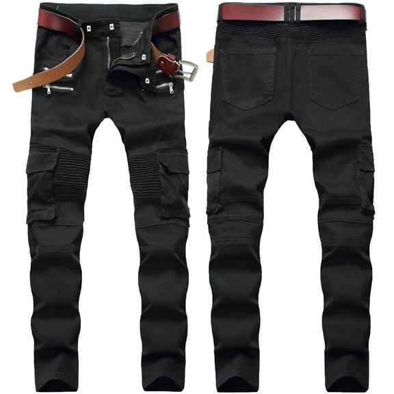 Men's Slim Fit Ripped Denim Jeans Stretch Skinny Distressed Motorcycle Pants Stacked Straight Leg Comfortable Stylish