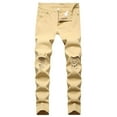 thumbnail image 1 of Juicy Trendz Men’s Distressed Ripped Jeans – Regular Fit Stretch Denim Pants with Knee Holes, Lightweight Biker Streetwear Style Khaki W32 X L34, 1 of 7