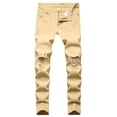 thumbnail image 1 of Men’s Distressed Ripped Jeans – Regular Fit Stretch Denim Pants with Knee Holes, Lightweight Biker Streetwear Style, 1 of 7