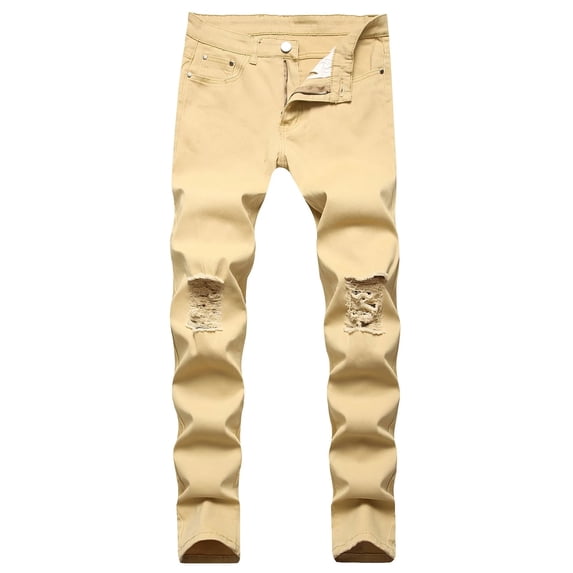 Men’s Distressed Ripped Jeans – Regular Fit Stretch Denim Pants with Knee Holes, Lightweight Biker Streetwear Style