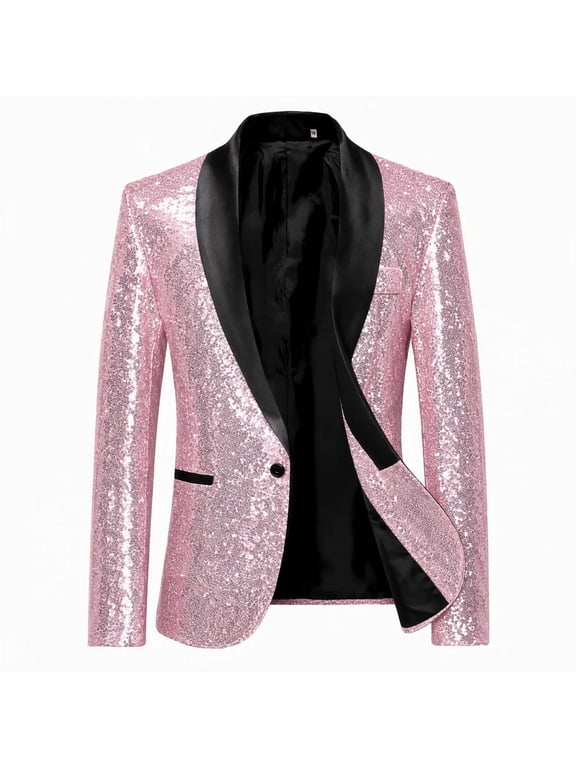 Men's Slim Fit Sequin Shiny Tuxedo Jacket, Shawl Lapel One Button Sport Coat Blazer for Wedding Banquet Party Prom
