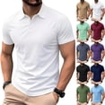 thumbnail image 1 of Men's Slim Fit Short Sleeve Collared Shirt, Casual Solid Color Breathable Golf T-Shirt, Wrinkle-Resistant Button Placket Top for Business & Daily Outdoor Activities, S-3XL, 1 of 7