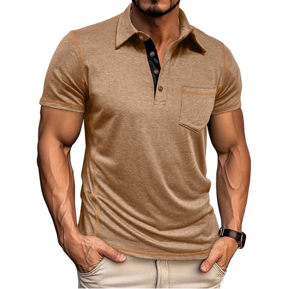 Men's Slim-Fit Short-Sleeve Polo Shirt Casual Button-Down Collar Top Comfy Outdoor Activity Tee