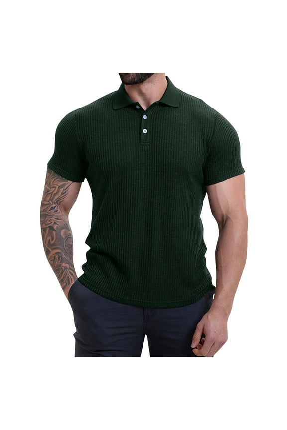 Men's Slim Fit Short Sleeve Polo Shirt Casual Ribbed Knit Collared Top for Stylish Everyday Wear