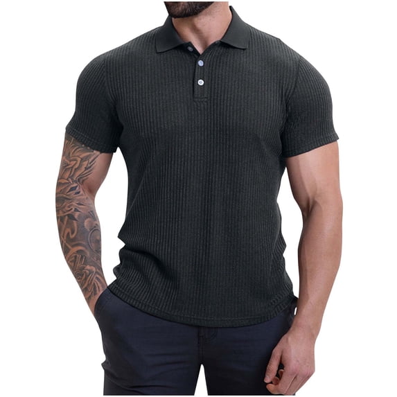 Men's Slim Fit Short Sleeve Polo Shirt Casual Ribbed Knit Collared Top for Stylish Everyday Wear