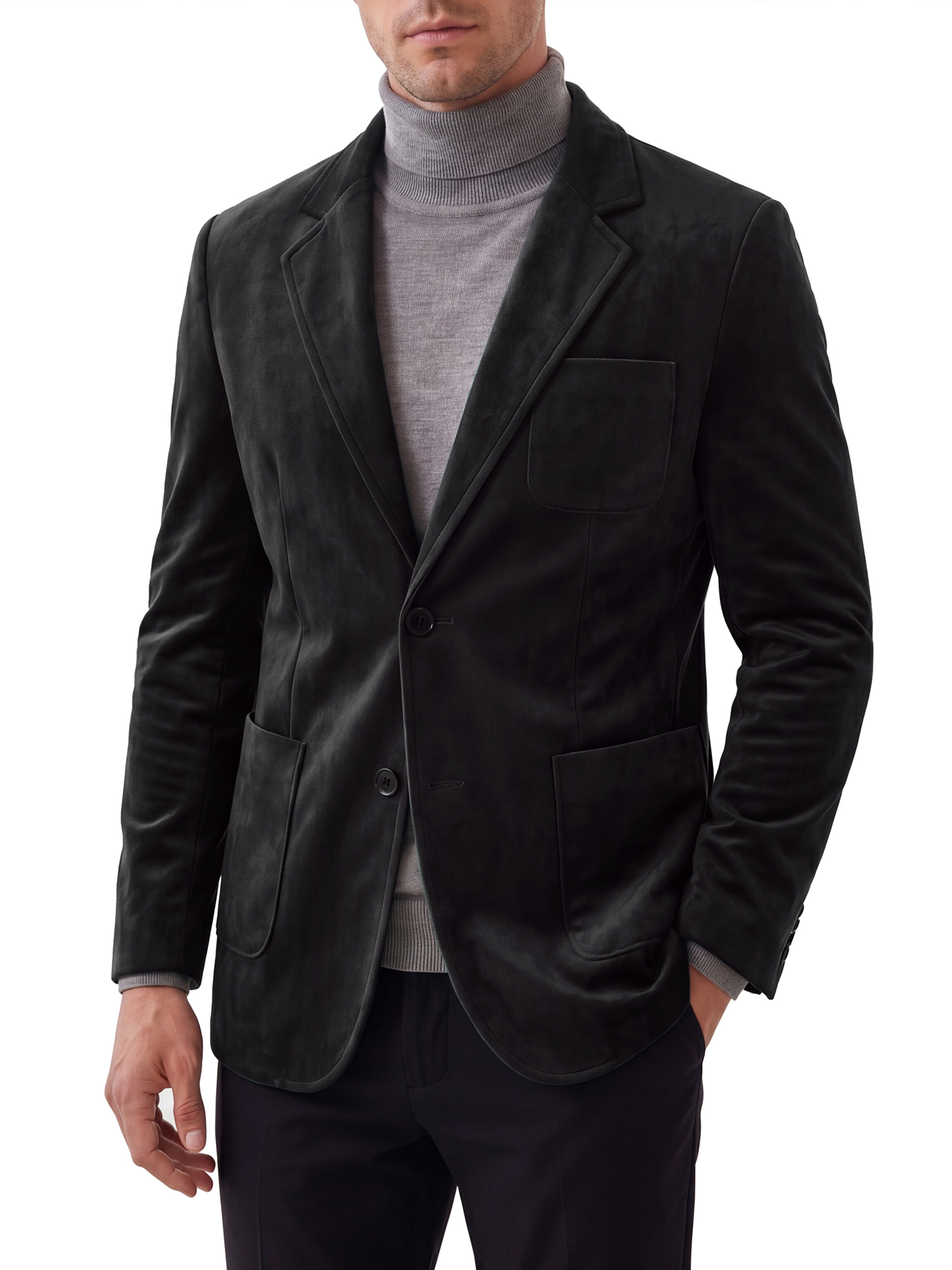 Men's Slim Fit Single Breasted Faux Suede Blazer Jacket for Stylish Casual Wear L Black