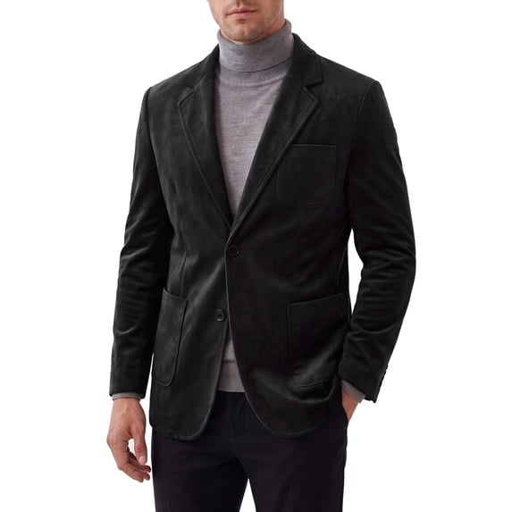 Men's Slim Fit Single Breasted Faux Suede Blazer Jacket for Stylish Casual Wear L Black