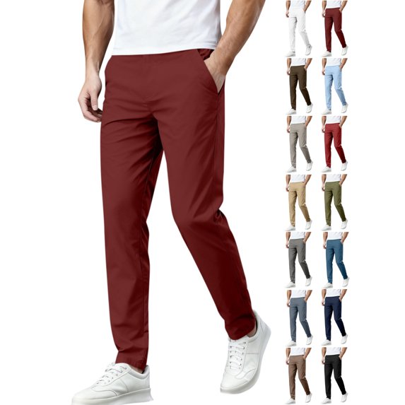 Men's Slim Fit Stretch Chinos Comfortable Elastic Waist Pants with Pockets for Golf,Travel & Everyday Wear