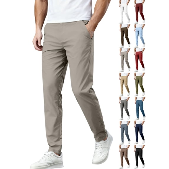 Men's Slim Fit Stretch Chinos Comfortable Elastic Waist Pants with Pockets for Golf,Travel & Everyday Wear