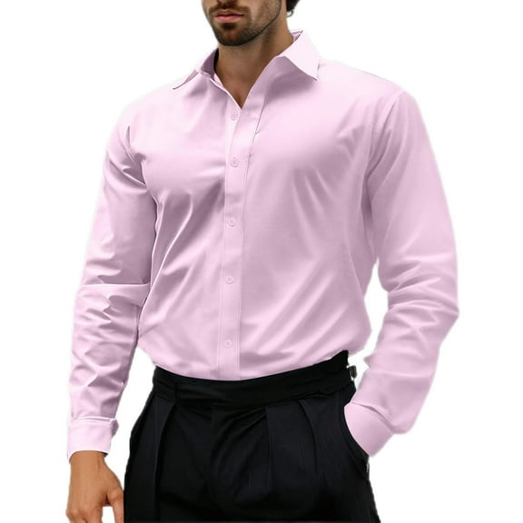 Men's Slim Fit Stretch Dress Shirt Business Casual Solid Color Long Sleeve Shirts Button Down Shirt
