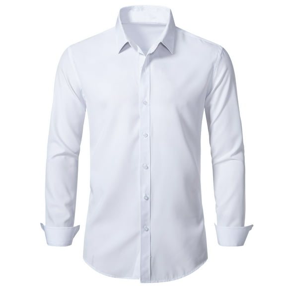 Men's Slim Fit Stretch Dress Shirt Solid Color Microelastic Long Sleeve Casual Soft Business Button Up Shirts